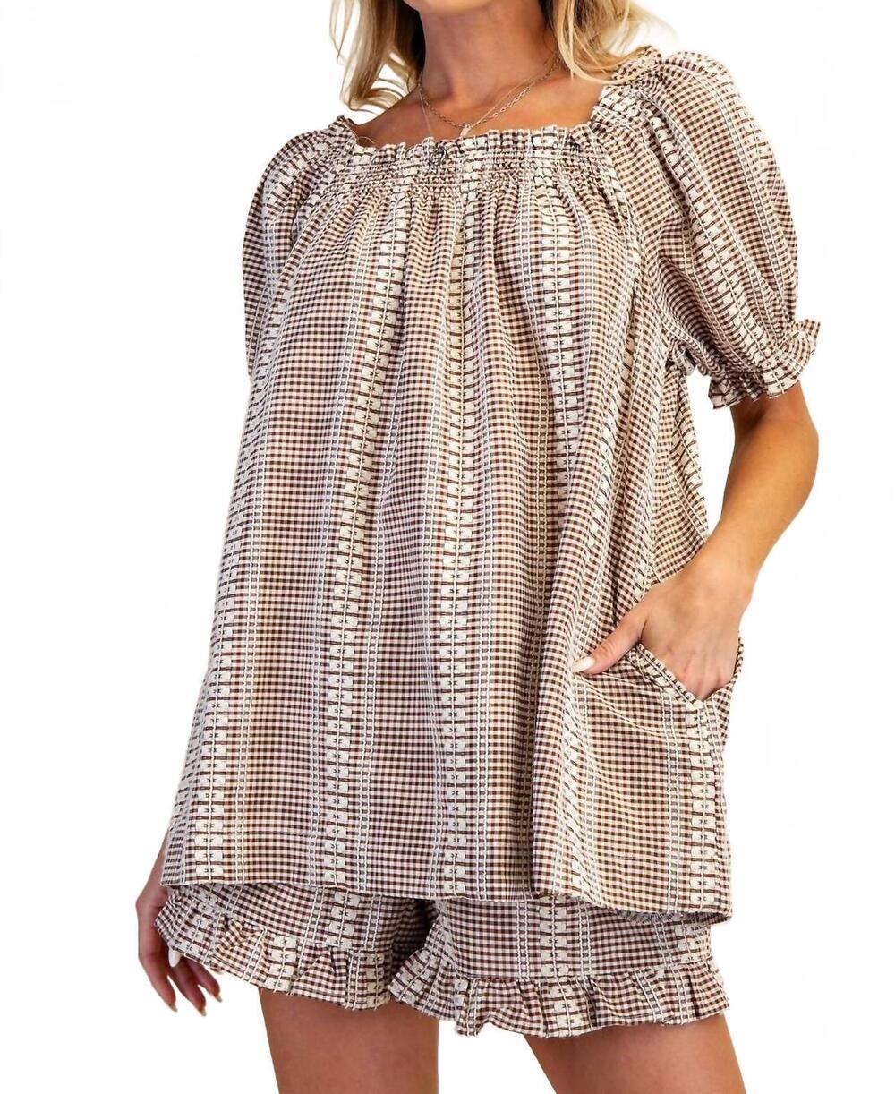 NEW EASEL gingham set top in mocha